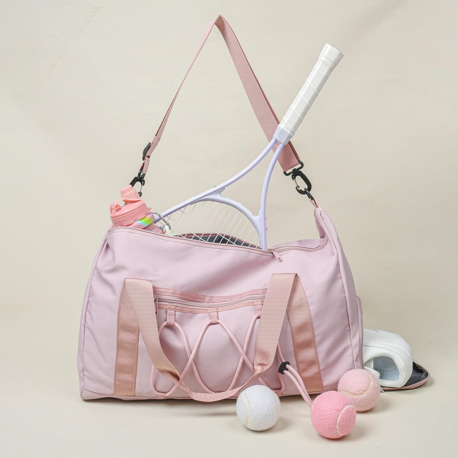 Travel Duffel Bag 26L, Carry On Weekender Overnight Bag with Shoe Compartment & Wet Pocket, Lightweight Gym Sports Bag for Women Men, Airplane Friendly Personal Item Bag - Pink - Image 7