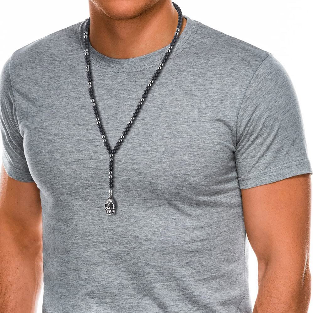 GAVU Men's Gothic Crystal Beaded Skull Necklace for Men Crystal Beaded Necklace for Men2