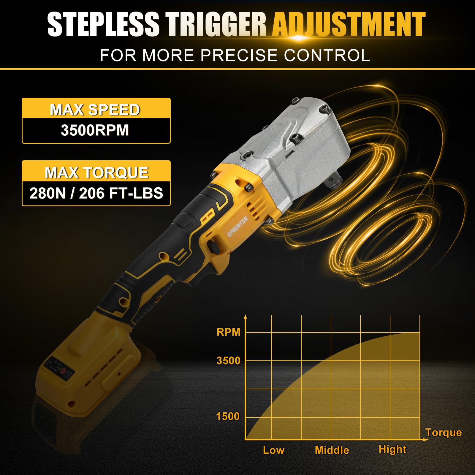 Avvitatore elettrico ad angolo retto compatibile con batteria DeWalt max 20 V, 1/2" 62,8 m/lbs (280 Nm) ad alta coppia senza fili con velocità variabile (batteria non inclusa)