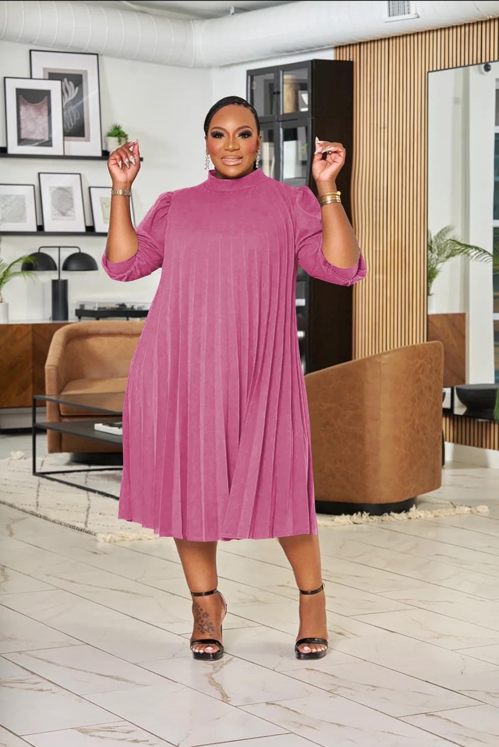 Women's Plus Size Casual Pleated Dress Summer Short Sleeve Flowy Swing Dress Loose Beach Dresses - Image 4