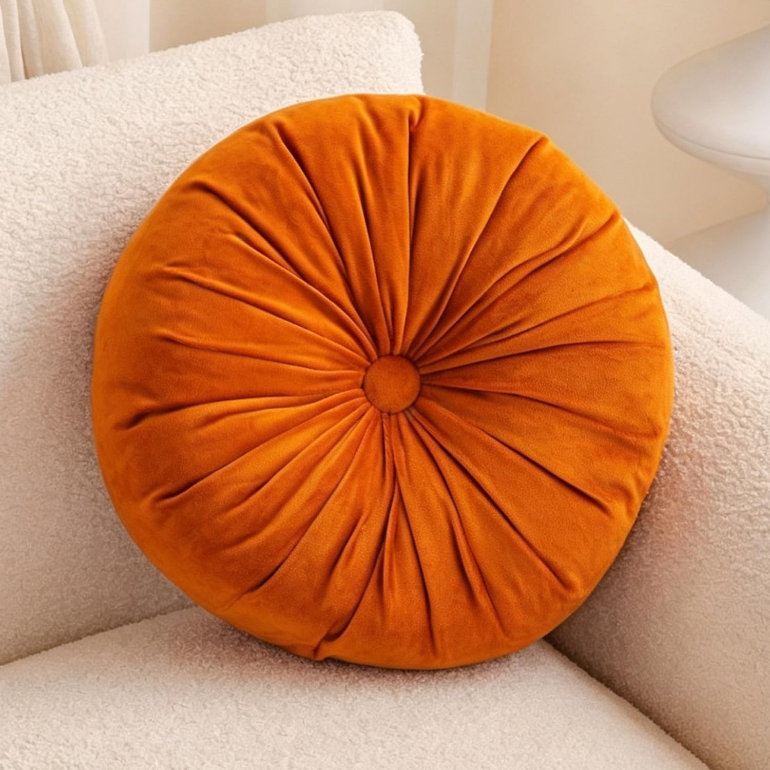 Nuyiac Velvet Round Pumpkin Throw Pillow with PP Cotton Filling (Orange)