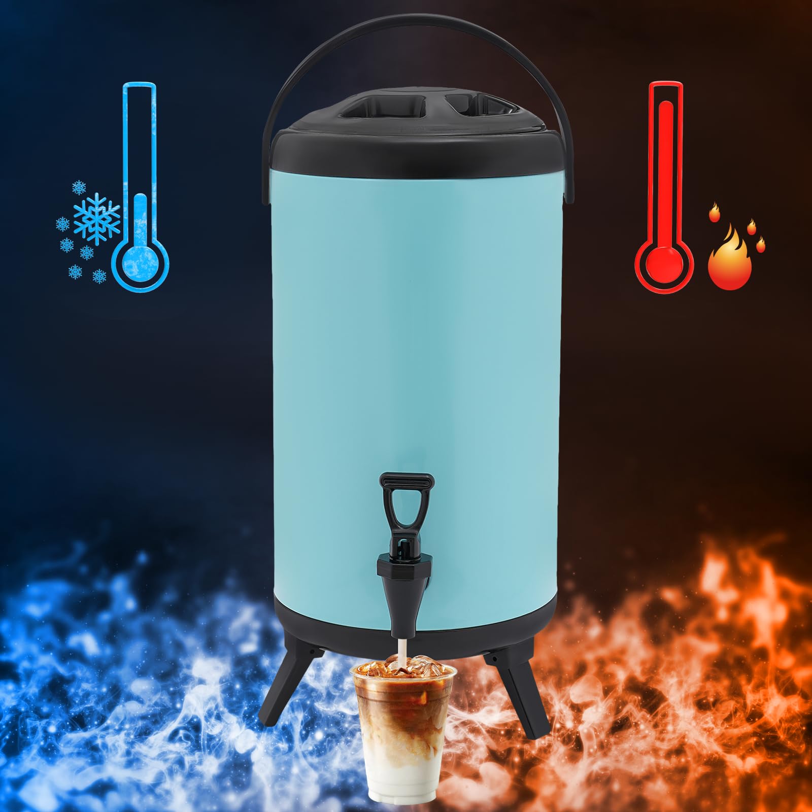 Heiß- und Kaltgetränkespender 8L/12L Getränkespender 110°C (Max. Temperaturbeständigkeit) Iso-Dispenser zur Aufbewahrung von Milchtee, Eistee und Saft (Blau, 12L)