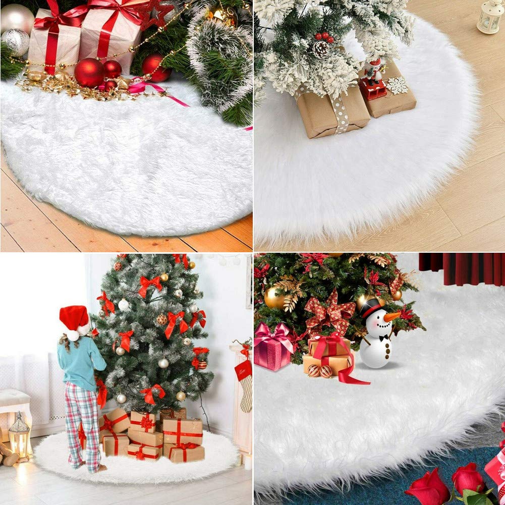 Dremisland Gonna Grande Albero di Natale, 122cm Finta Pelliccia Albero di Gonna Bianco e Oro Fiocchi di Neve Rami di Vite Tappetino Coperta Ornamenti Natalizi Decorazione (122cm, Oro
