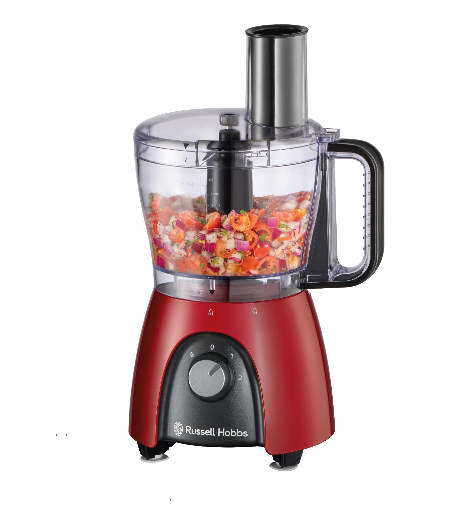 Russell Hobbs Küchenmaschine [Mixer/Gemüseschneider/Standmixer/Zerkleinerer/Blender] Food Processor (Kneten, Rühren & Schneiden etc., Spülmaschinenfest, 900W Höchstleistung) Rot 27110-56