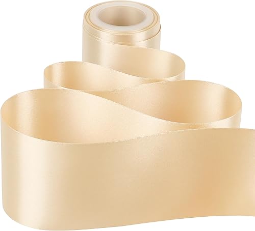 Miniatura 7 de MEEDEE Cinta de satén champán Lux - Cinta de satén de doble cara de 3 pulgadas, cinta de Navidad champán por 10 yardas, cinta de champán para árbol