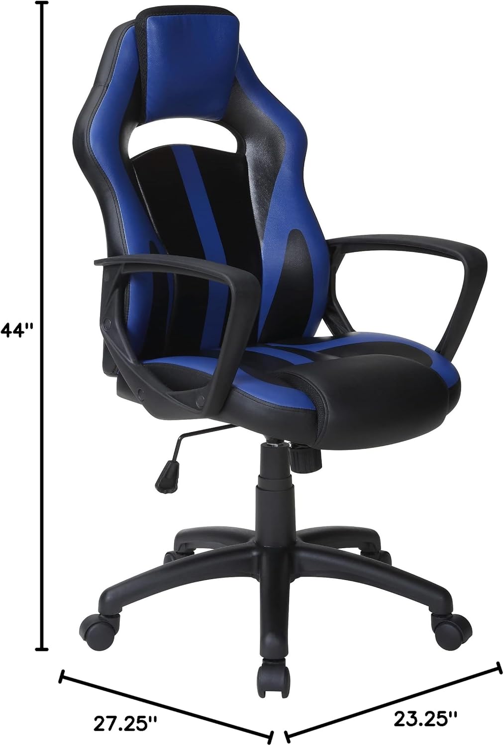 Influx Modern Black and Blue Faux Leather Gaming Chair with Lumbar Support