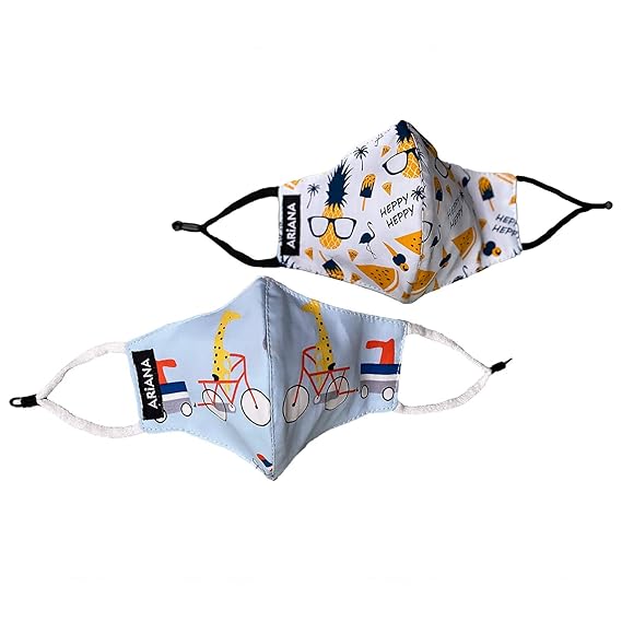 ARiANA DuoSafe Plus Face Mask with Soft Elastic, Lock, Characters & Reversible - Mixed Designs & Colors (Kids 2-4 Years)