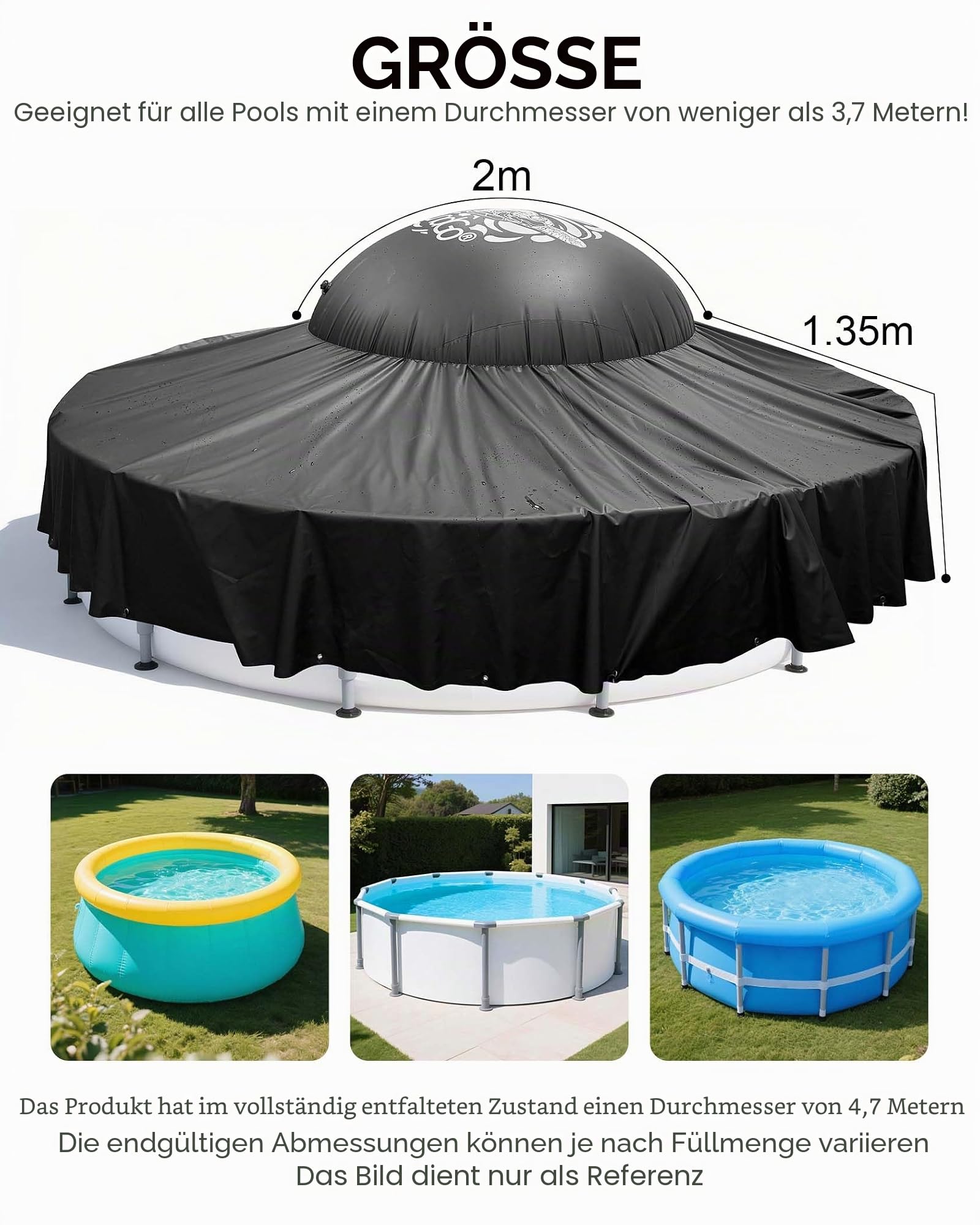 FoundGo 2-in-1 Poolkissen und Winter-Poolabdeckungen Kit für oberirdische Pools bis zu 3,6 m, Luftkissen + Abdeckung Combo, kältebeständiges Dickes PVC, vollständiger Winterschließschutz