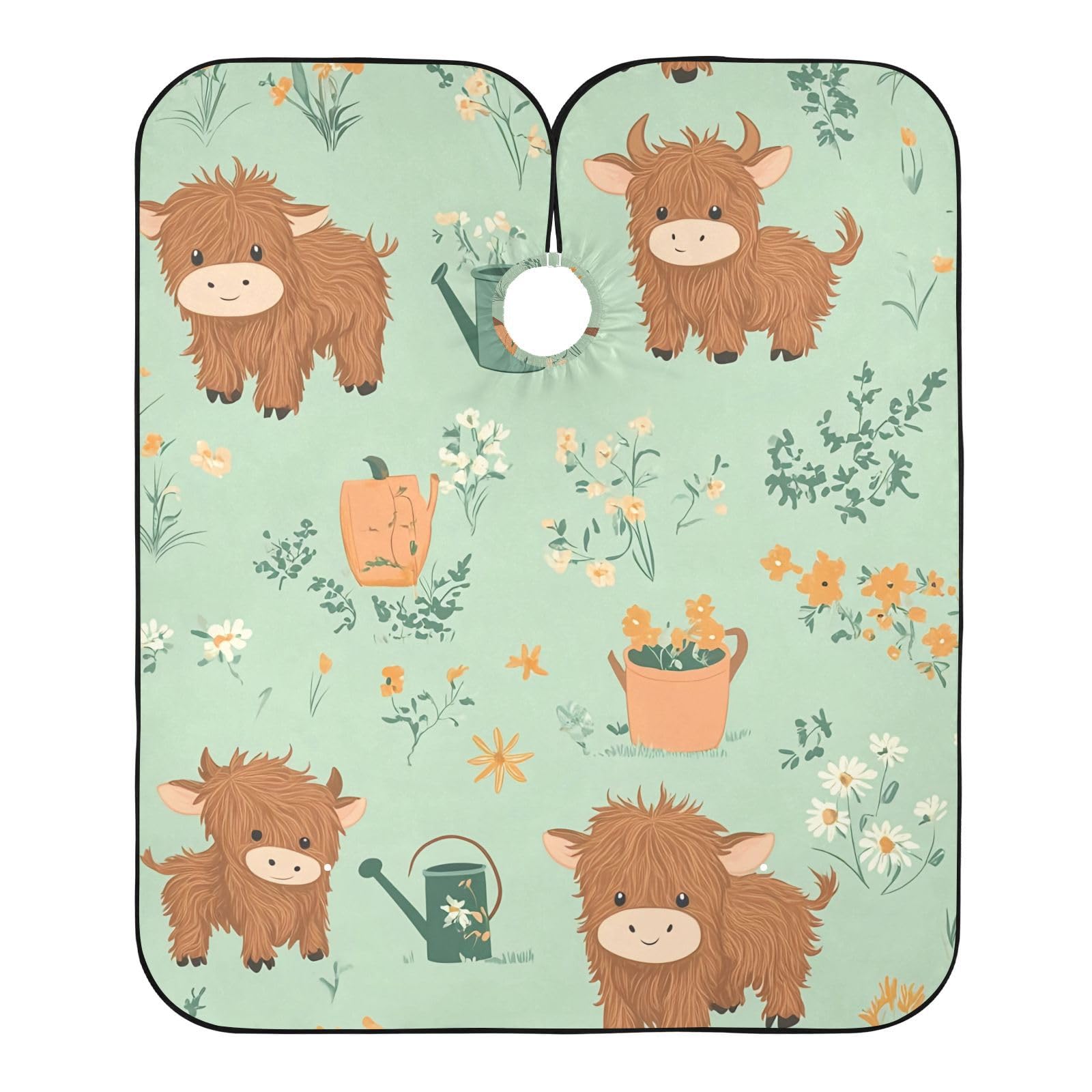 Hezely Cute Highland Cow Hair Dye Cape, Barber Cape for Adults,Waterproof Salon Cape,Waterproof Hairdressing Styling Hair Cutting, 65