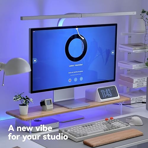 Miniatura 4 de Soporte elevador de bambú para monitor con luces RGB, estante de escritorio de 31.5 pulgadas con patas acrílicas para escritorio, monitor de