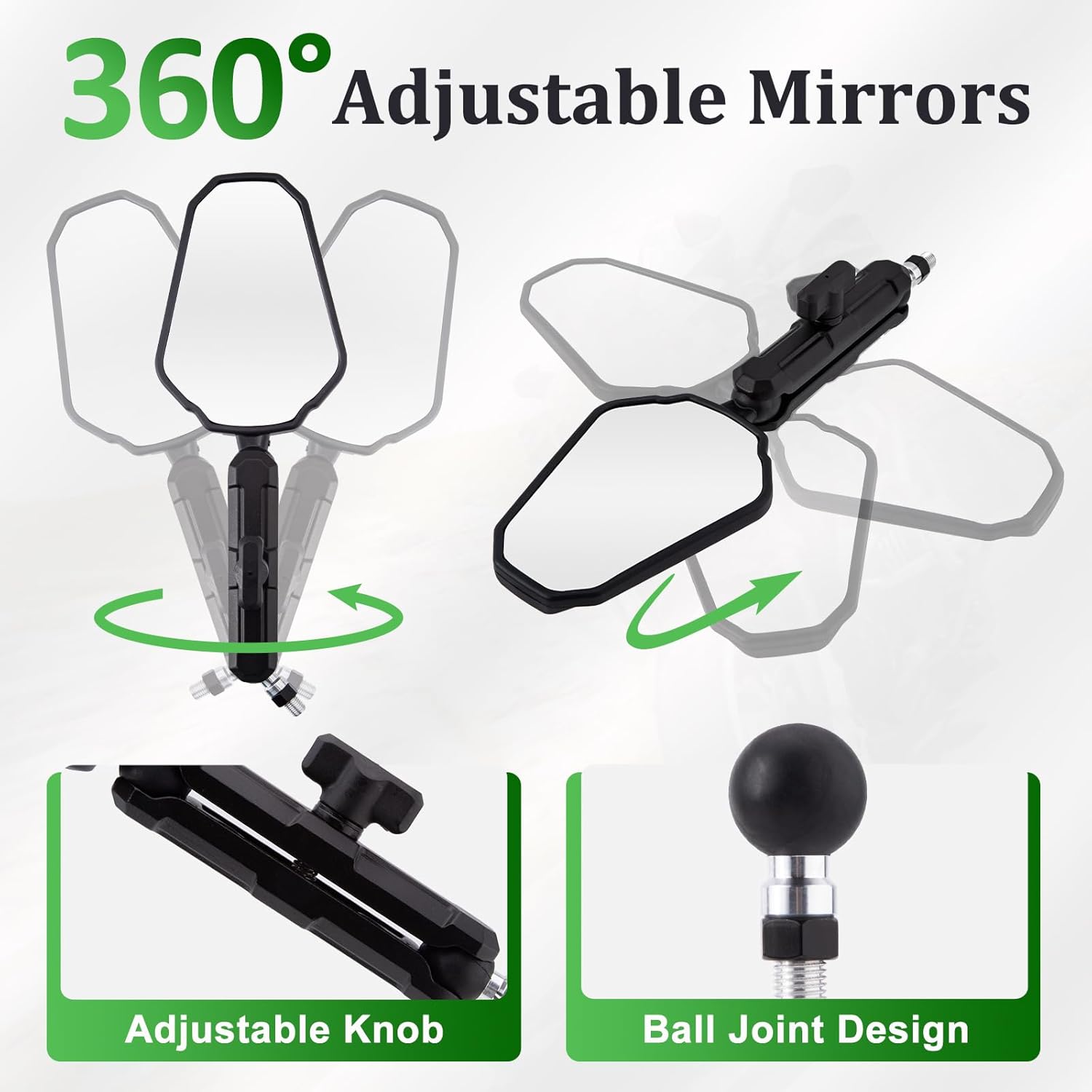 CICMOD Adventure Motorcycle Mirrors Rear View Side Mirror for Scooter Moped Street Dirt Bike ATV, with M8 M10 Bolts and 7/8" Handlebar Mirror Mount