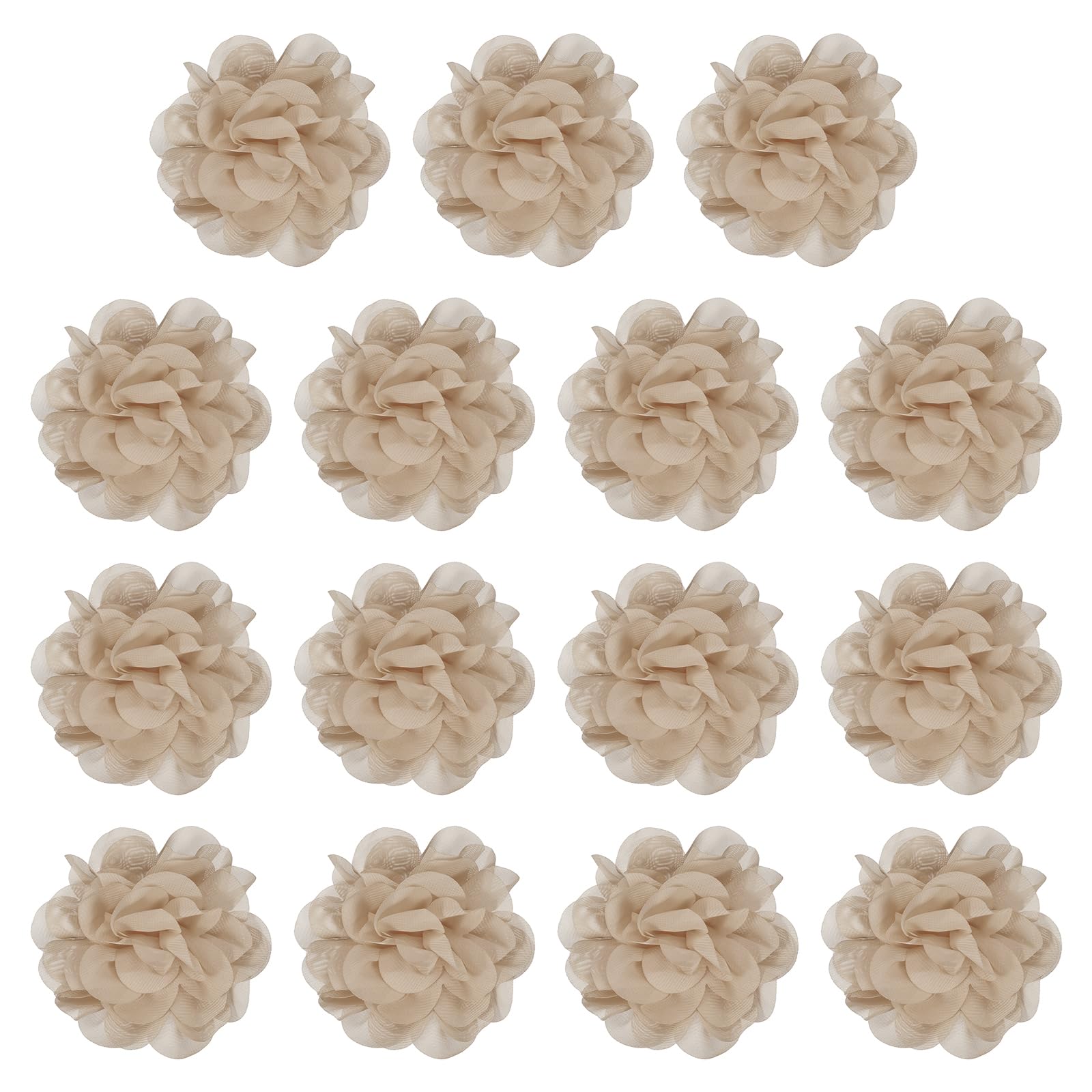 YELARXI Chiffon Flowers, Sewing Fabric Appliques, Chiffon Flowers Appliques - Fitting for (Women/DIY Crafts/Headbands/Hair Accessories/Wedding/Party/Corsage) 4 Inch & 15 Pack & Light Brown