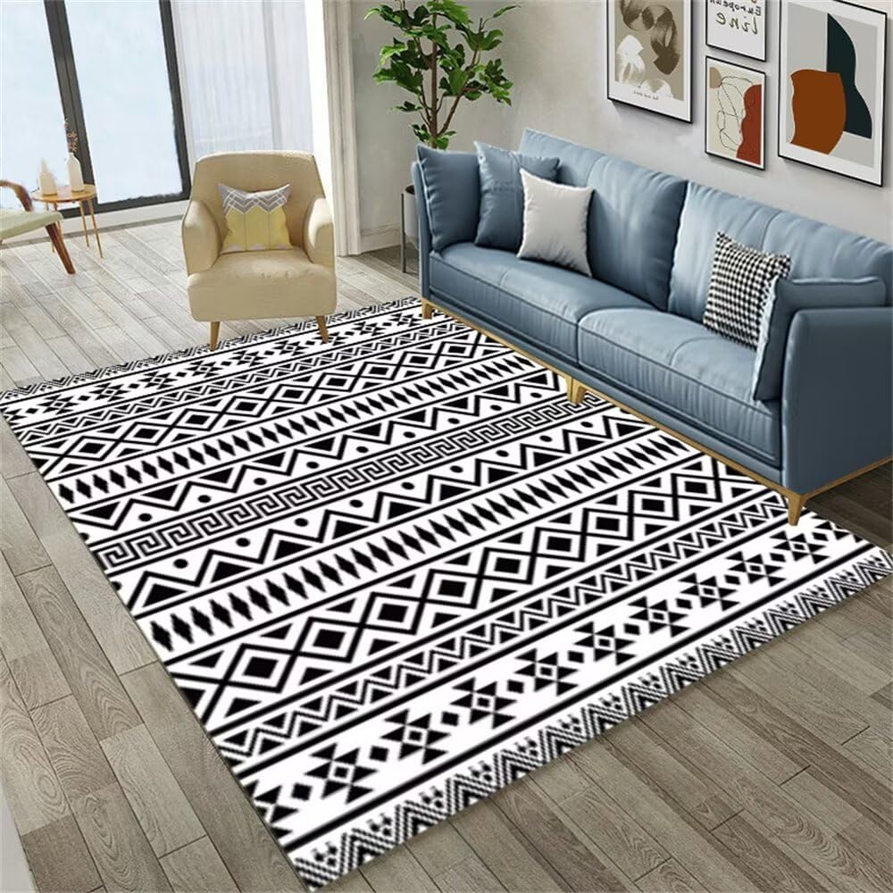 Tapis chambre fille ado noir 140x200cm rectangulaire à rayures