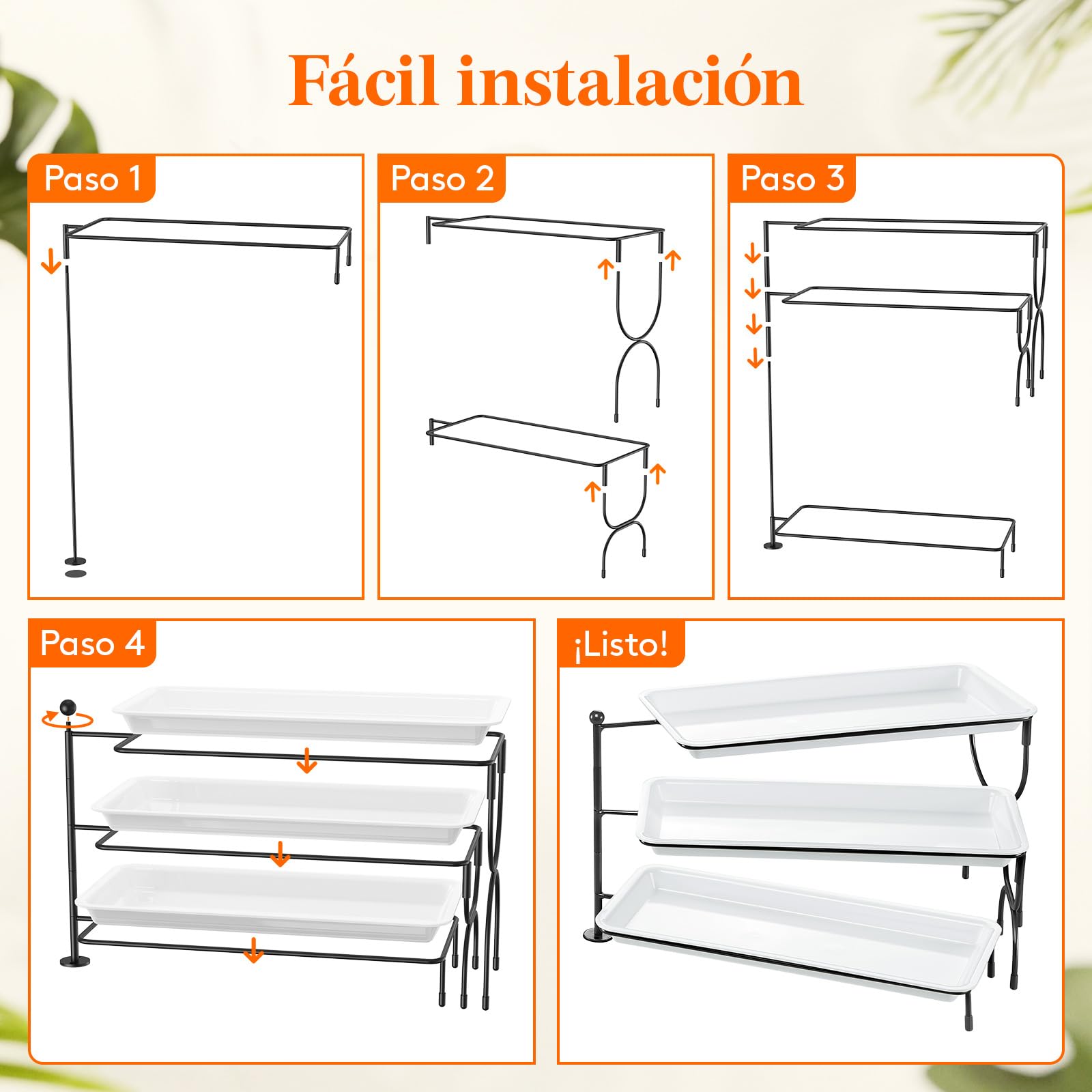 Lifewit Bandejas 3 Pisos de Plástico para Servir Comida, Bandeja Decorativas para el Entretenimiento de la Fiesta, 36×17cm Tazón de Frutas en Bandeja para Verduras, Frutas, Galletas, Postres, Negro
