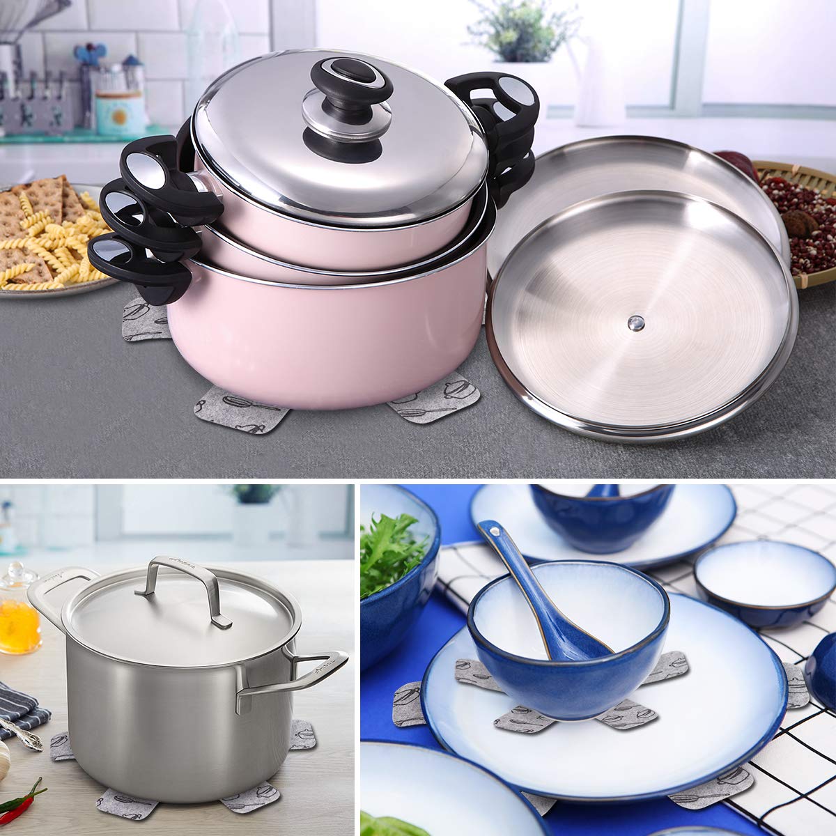 Protection Poele ZAMXHUG 6 Pièces Protections Casseroles Et Poêles - Coussinets Intercalaires Premium Pour Éviter Rayures Et Protéger Votre Cuisine