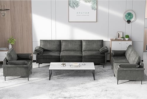 Miniatura 6 de Giantex Sofá modular de 3 asientos, 100.5 pulgadas de largo convertible con cojín extraíble y reposabrazos extraíble, sofá modular tapizado de tela