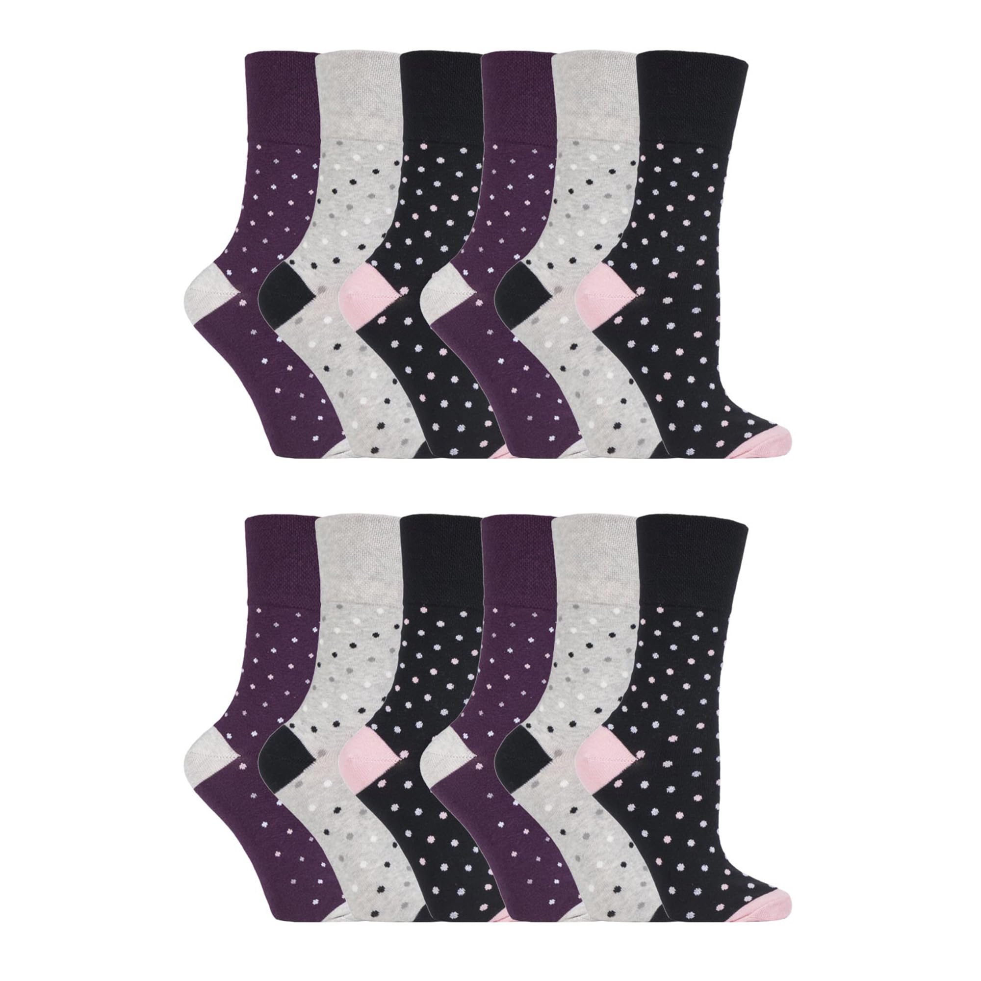 Sock Shop Gentle Grip Women's Solrh133 - Polka Dot Cotton Socks – 12 Pack | Non-Elastic Soft Top Spotted Pattern Socks For Circulation (4-8, )