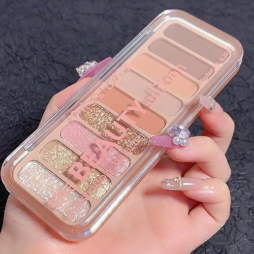 Miniatura 3 de DOGROT Mini paleta de sombras de ojos de tamaño viaje, 9 colores mate, brillante, purpurina para ojos de alta pigmentación y aspecto natural,