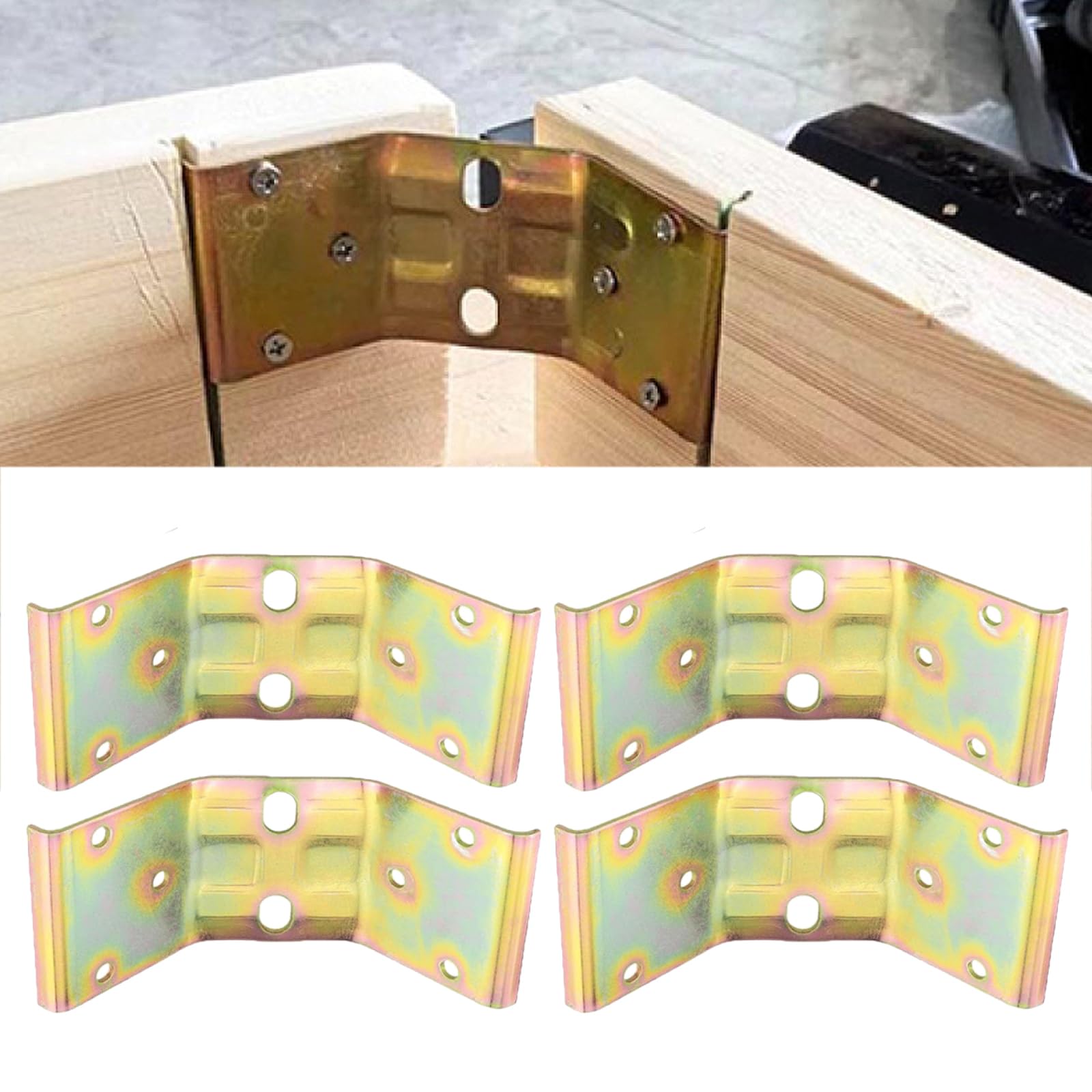 4Pcs Corner Braces Brackets for Table Legs, Steel Corner Bracket Frame Fixings for Coffee Tables, Desks, Bed Slats (Surface Mount)