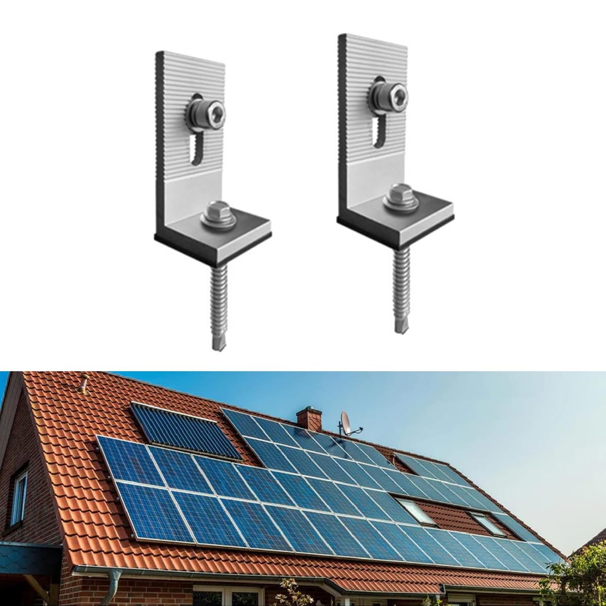 Ubric Lot de 8 équerres d'angle 90° en Aluminium pour Montage de Panneau Solaire, Support de Montage en L pour Toit Plat, avec vis