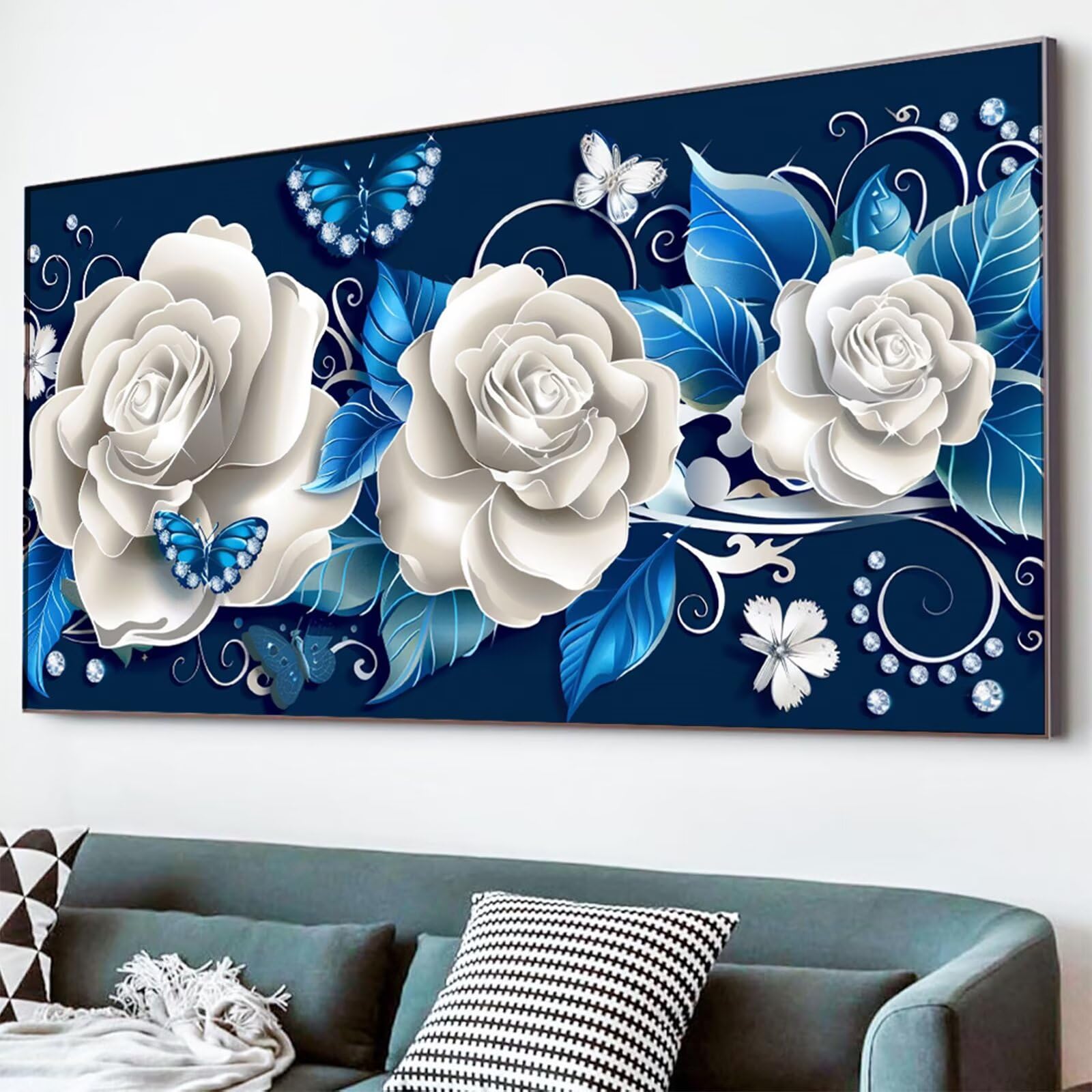 Diamond Painting Lila Diamond Painting Erwachsene Blume Bastelset Kinder ab 6 Jahre Mosaikherstellung Kreatives Geschenke für Mädchen Anfänger, Diamant Strass Kreuzstich Zimmer Deko 60x120cm Y5-602