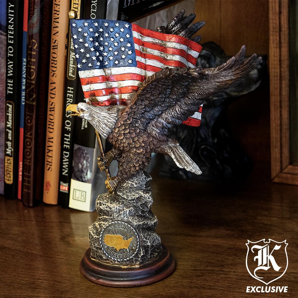 American Flag Eagle Statue | Sculpted Polyresin | Carefully Hand Painted | Rustic Home Decor | Dimensions 10 1/2"X 7"X 6 1/4"