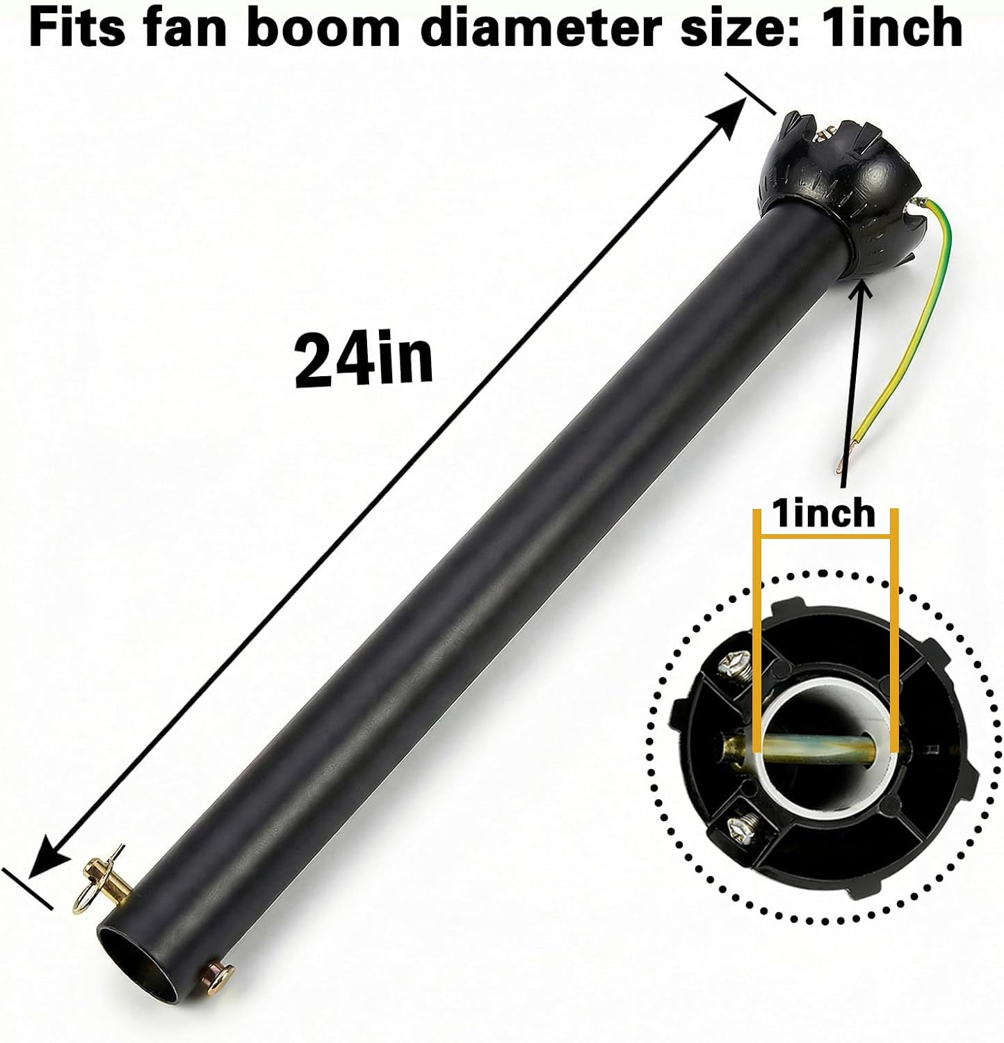 Ceiling Fan Extension Rod,Ceiling Fan Downrod with Ball Head,Downrod Extension for Fan, Outside Diameter, Boom Suitable for a Wide Range of (black, 24 Inch)