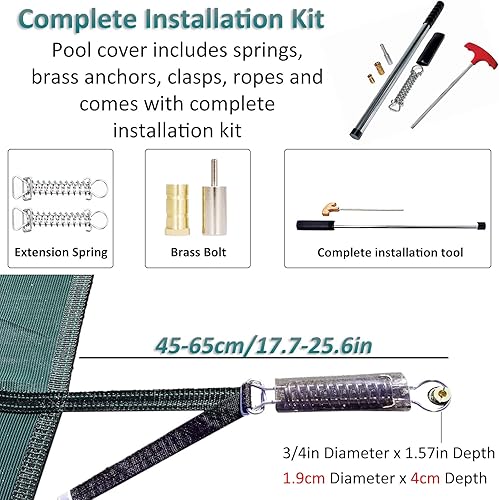 Miniatura 5 de Cubierta de red para hojas de piscina para inviernoresortes de seguridad para piscinas anchas de 1 3 5 7 9 11 M, cubierta para piscina verde para