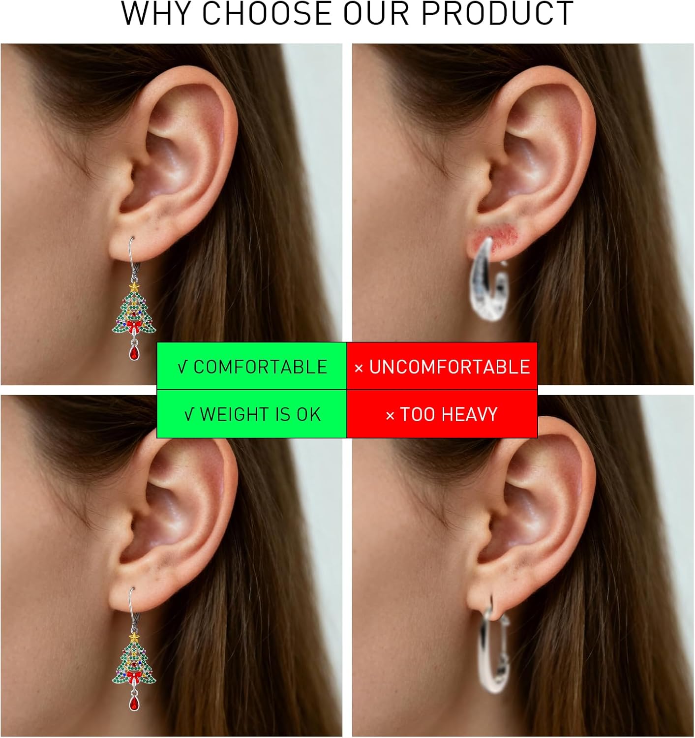 Christmas Earrings Christmas Tree Earrings for Women Dangling Sterling Silver Dangle Drop Winter Jewelry Leverback Holiday Gifts - Image 4