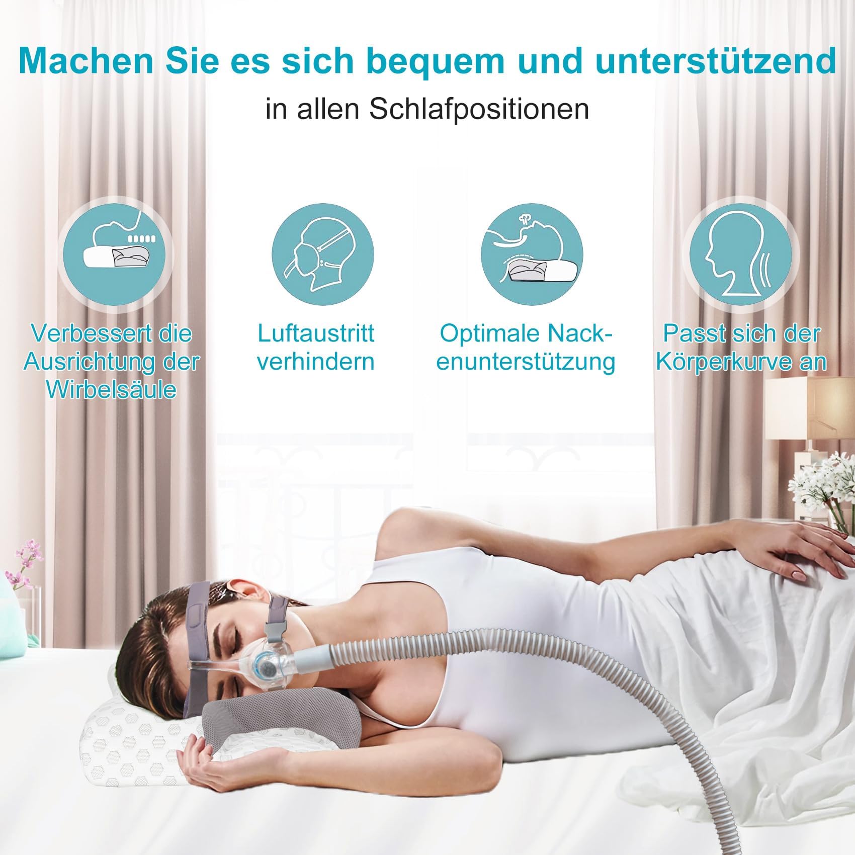 Cuscino CPAP per tutti i tipi di maschere, riduce le uscite d'aria e la pressione della maschera, cuscino in memory foam CPAP adatto per apnea del sonno, cuscino per dormire sul fianco, schiena