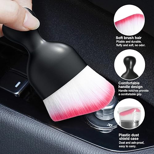 Vista 190 de Ziciner Cepillo de detalles para automóvil, cerdas suaves curvas, colectores de polvo de eliminación automática, tablero universal del vehículo