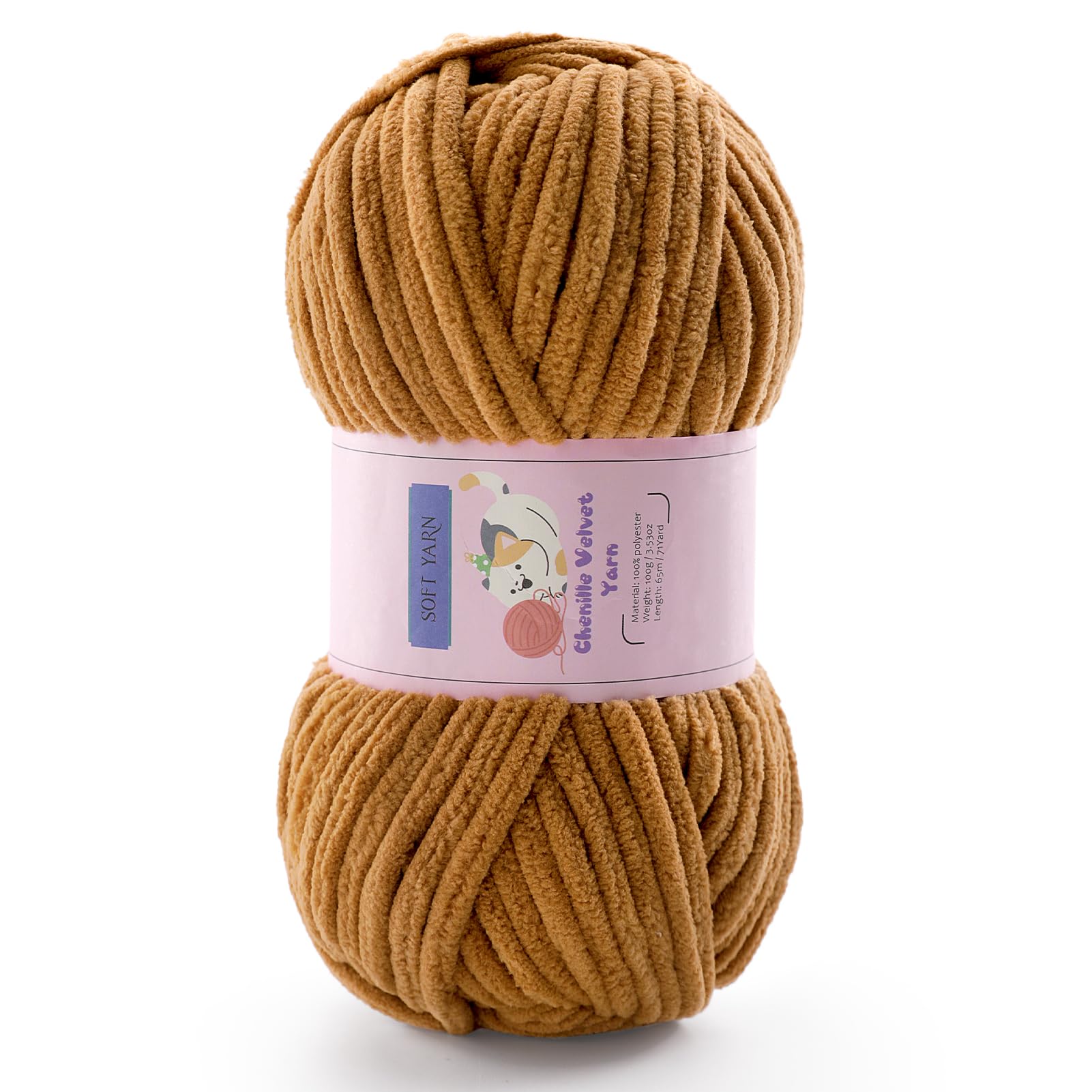 Chunky Chenille Yarn for Crocheting, #6 Brown Baby Blanket Yarn for Crochet