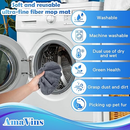 Miniatura 5 de Paquete de 8 almohadillas de microfibra reutilizables compatibles con trapeador Swiffer, paños de barrido en seco y paños húmedos, almohadillas