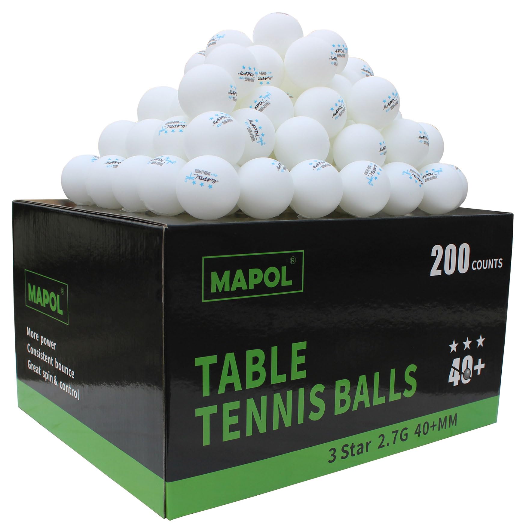MAPOL 200 Count Table Tennis Balls, 3 Star Advanced Training Ball, Bulk Ping Pong Balls for Indoor & Outdoor Sports