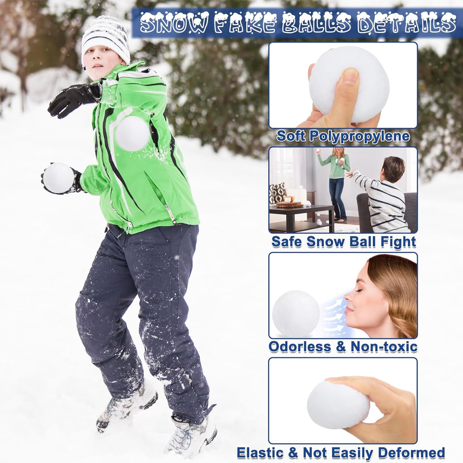 LOHASTOUR 20 Pack Indoor Snowball Fight Set, Artificial Snow Fight Balls, Indoor Snow Fight Ball Set, Soft Snow Fake Balls Party