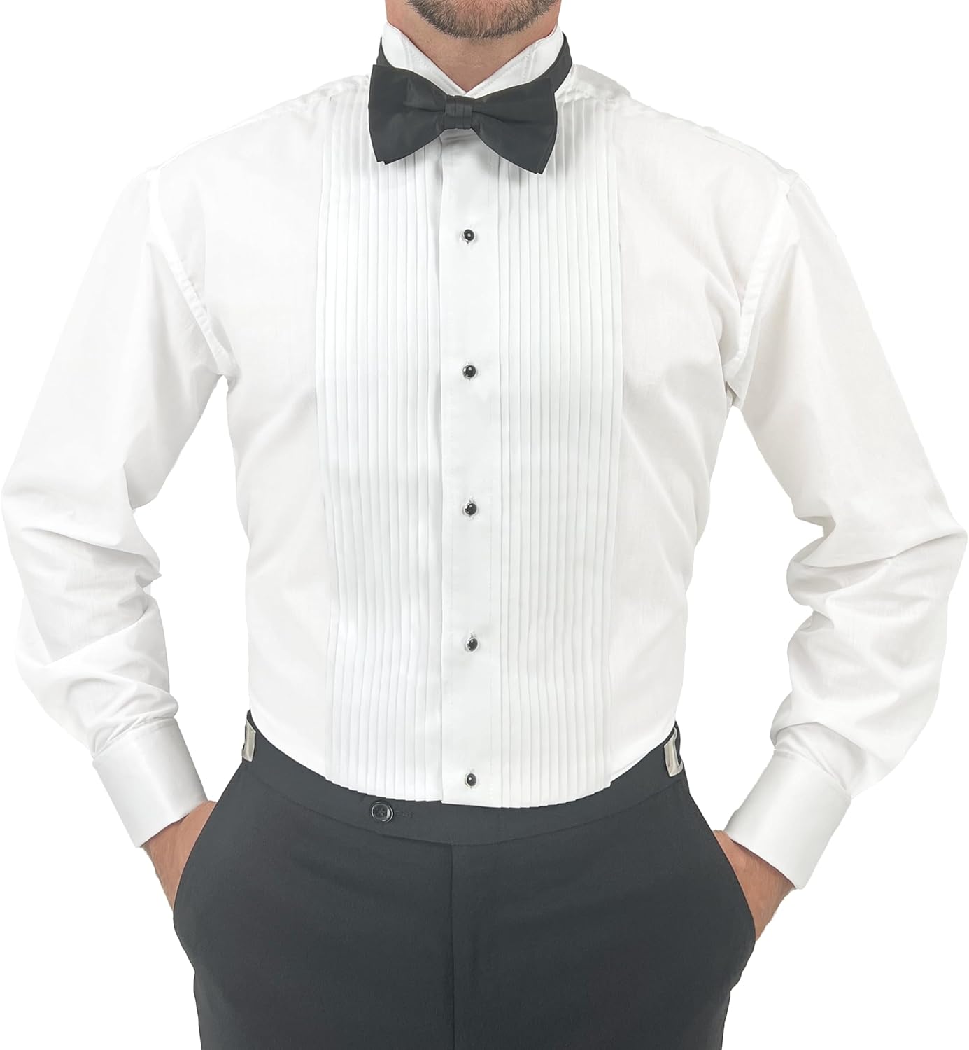 Sir Gregory Men's Fitted Tuxedo Shirt with Wing Collar French Cuffs and 1/4 Inch Pleat - Image 2