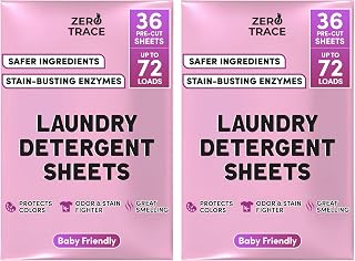 Zero Trace All Natural Baby Laundry Detergent Sheets - Powerful Eco-Friendly Travel Laundry Strips for Sensitive Skin (144 Loads 72 Sheets)