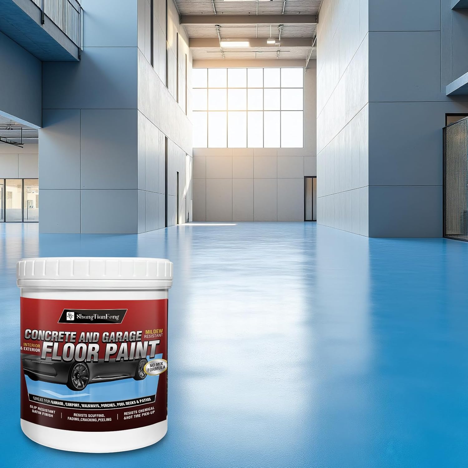 Professional Floor Paint Kit (bright blue 1 Gallon,3.79KG, 160- 200sq.ft) - Acrylic Concrete Coating for household floor,which is dirt-resistant Garages & Basements | Single Component Formula | Scratch Resistant