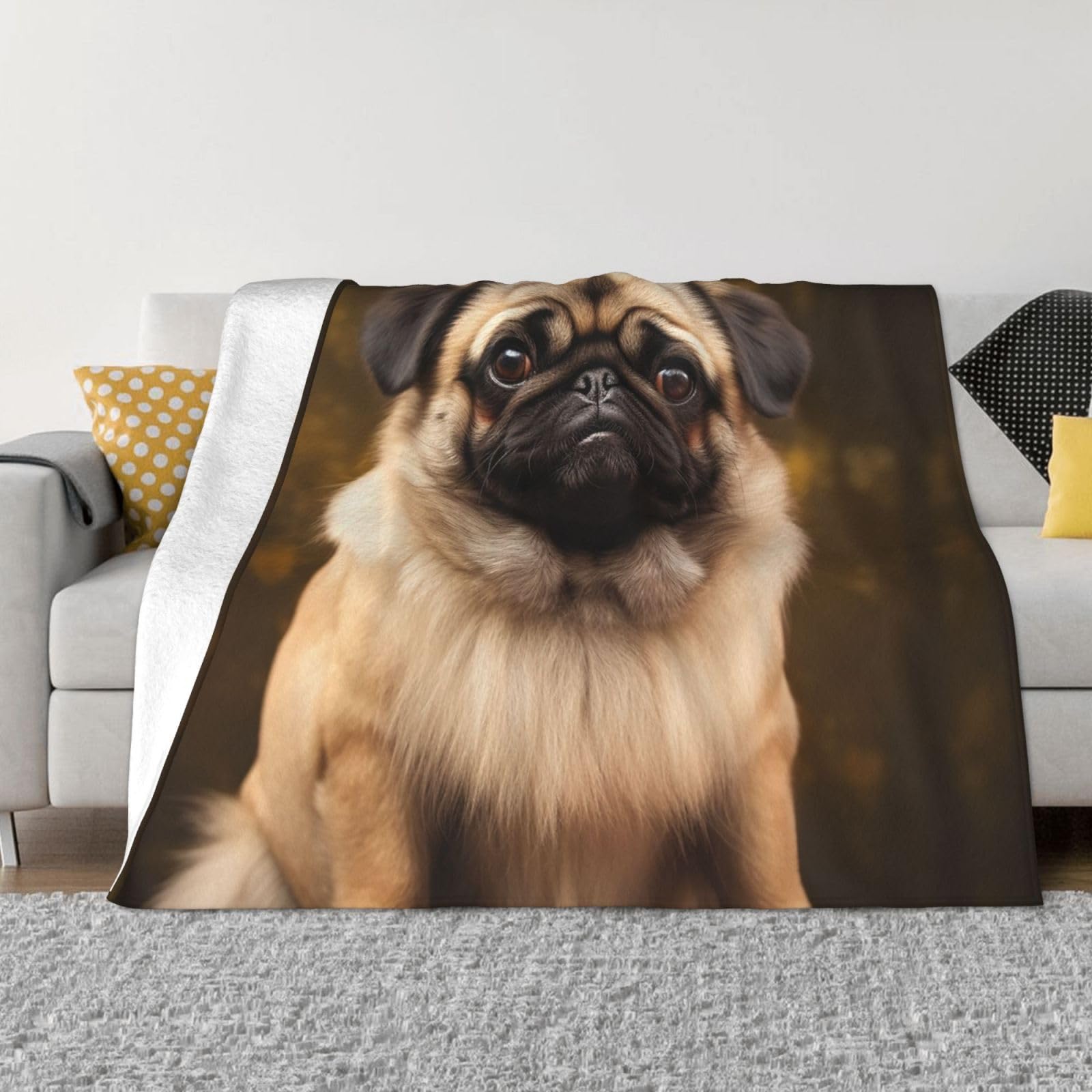 FodPand Pug Dog Fleece Blanket 60"x50" Lightweight Warm Throw Blanket for Bed Couch Cozy Air Conditioning Quilt All Seasons Decorative Fuzzy Blankets Gifts for Women Men