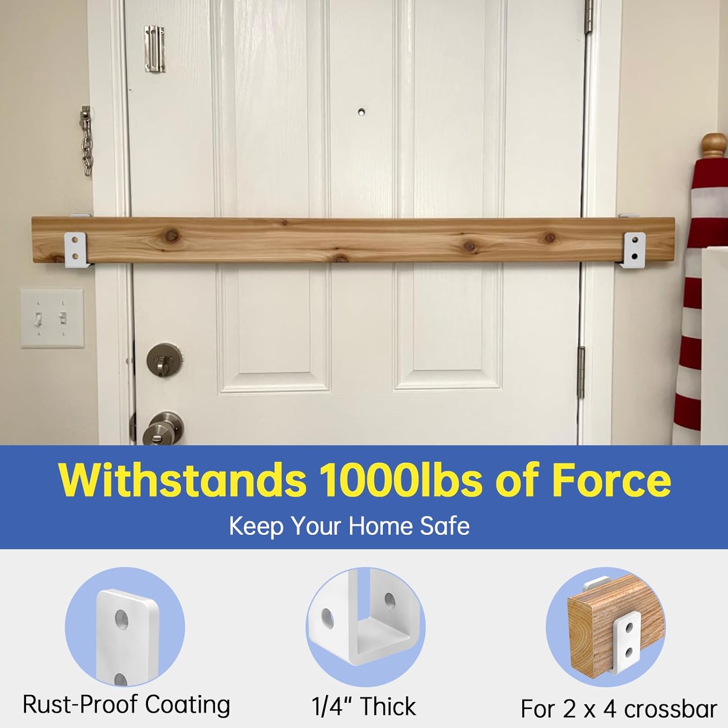 Heavy-Duty 2x4 Door Barricade Brackets 1/4" Industrial-Grade U-Shaped Security Brackets for Wood, Sheds, Gates & Basement Doors (2x4 Lumber Lock) 6mm White