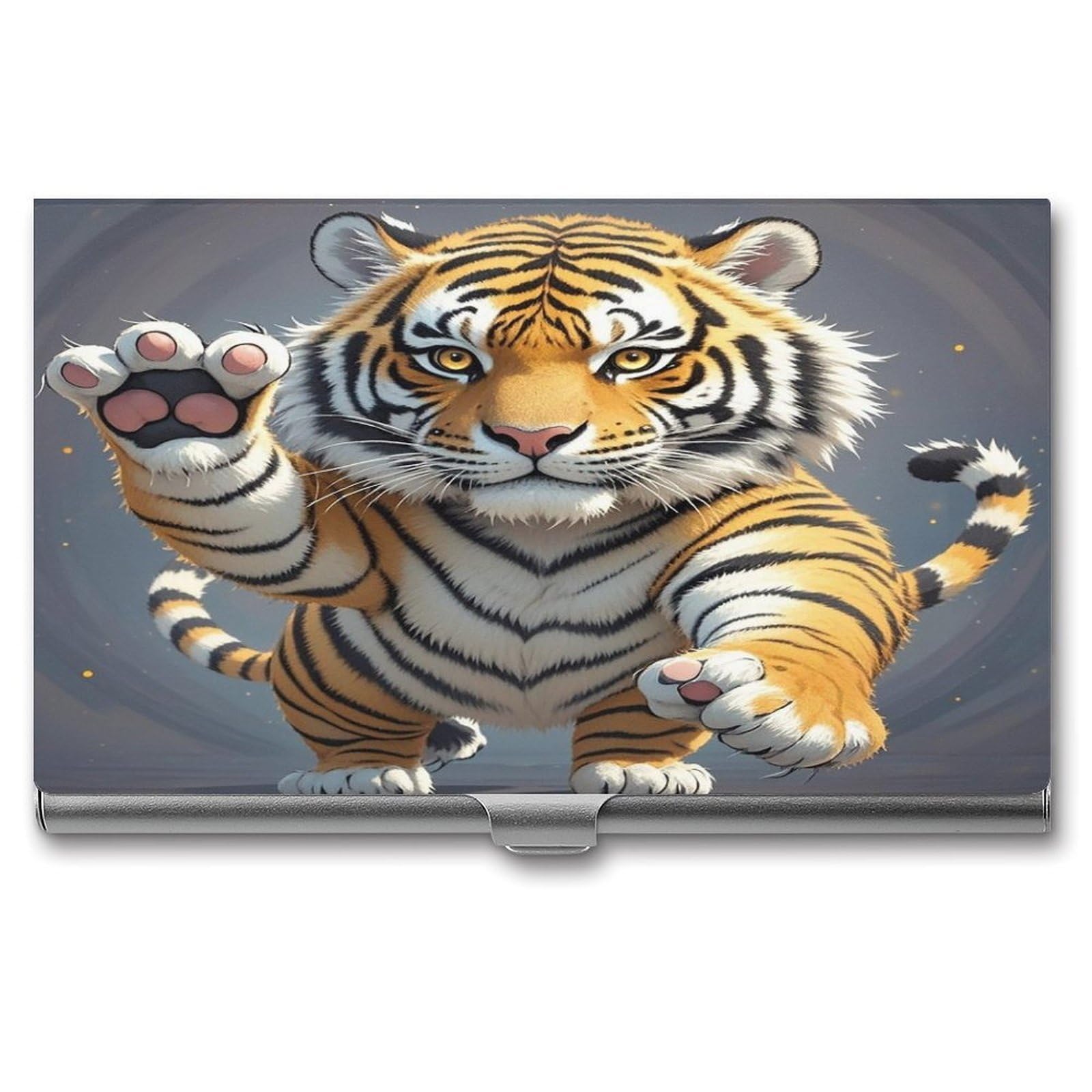 FekiLoot Tiger Head with Raised Paws Business Card Holder Aluminum Alloy Business Card Case Convenient to Carry Business Card Dispenser for Men Women