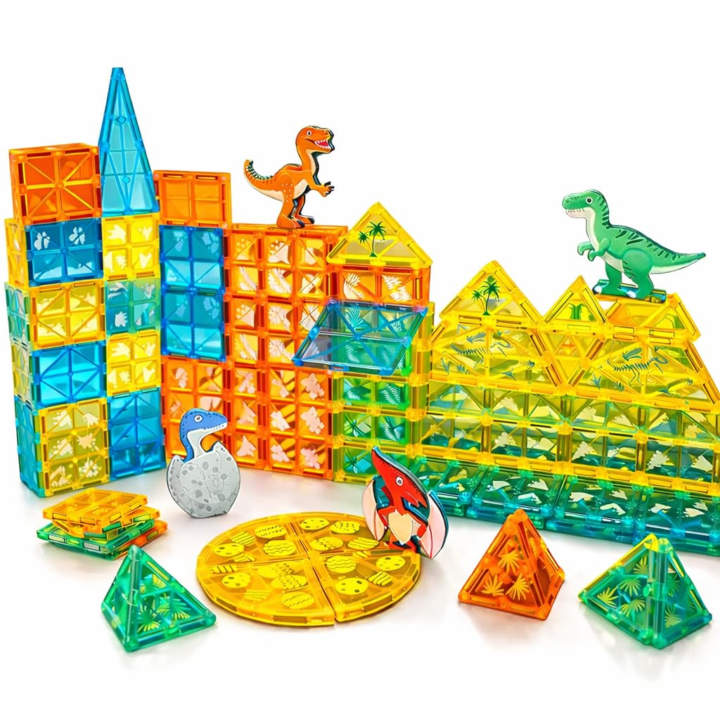 Wonder Toys STEM zestaw do budowania dinozaurów, 63 części, klocki magnetyczne 3D, zabawka edukacyjna od 3 lat