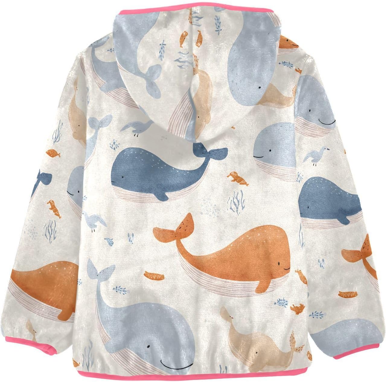 Girls Hoodie Outfit Blue Whale Pattern Zipper Sweatshirt Coat Fleece Jacket for Kids 3-10T