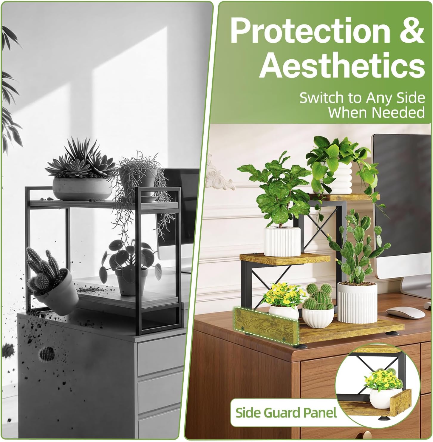 iDavosic.ly Small Table Top Plant Stand, 3 Tier Succulent & Flower Pot Holder for Desktop, Space-Saving Countertop Organizer Shelf for Office and Home Decor, Black Brown