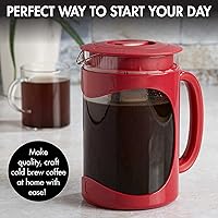 Vista 2 de Primula Burke Deluxe Cafetera para café helado, con mango de agarre cómodo, jarra de vidrio duradera, filtro de malla extraíble, tamaño perfecto Rojo