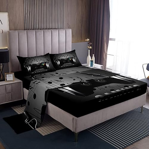 Miniatura 17 de Feelyou Juego de sábanas para niños y niñas, juego de ropa de cama con control de videojuegos, sábanas bajeras de 4 piezas, incluye 1 sábana y 1