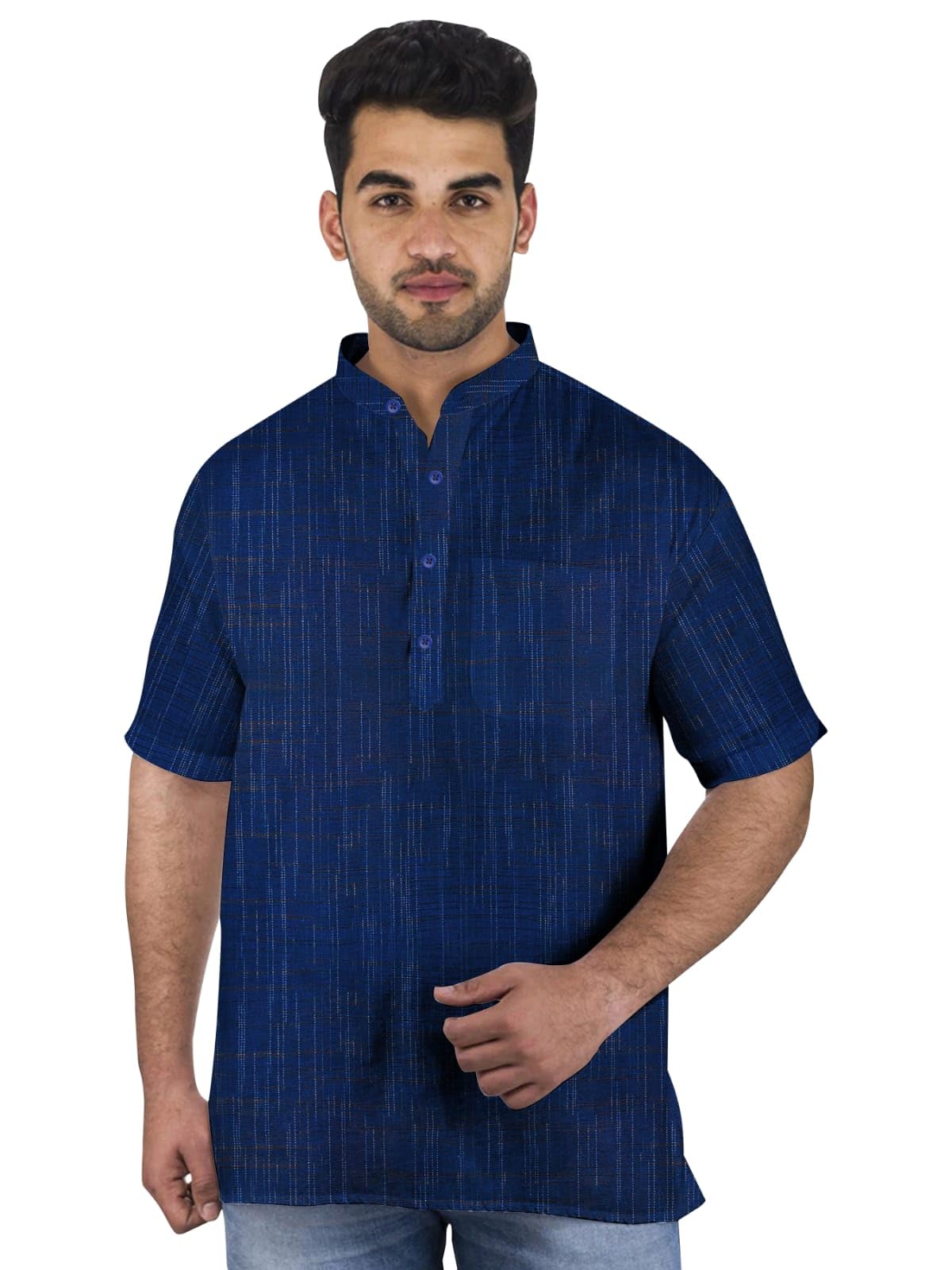 Men Short Kurta for Men Casual Wear | Half Sleeve Cotton Kurta | Mandarin Collar Stylish Ethnic Wear | Regular Fit Kurta Shirt-image-2