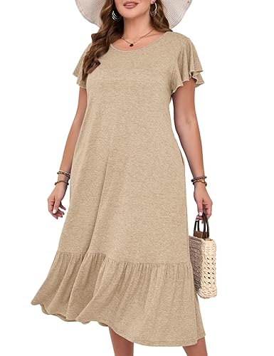 MONNURO Women Summer Causal Ruffle Short Sleeve T Shirt Maxi