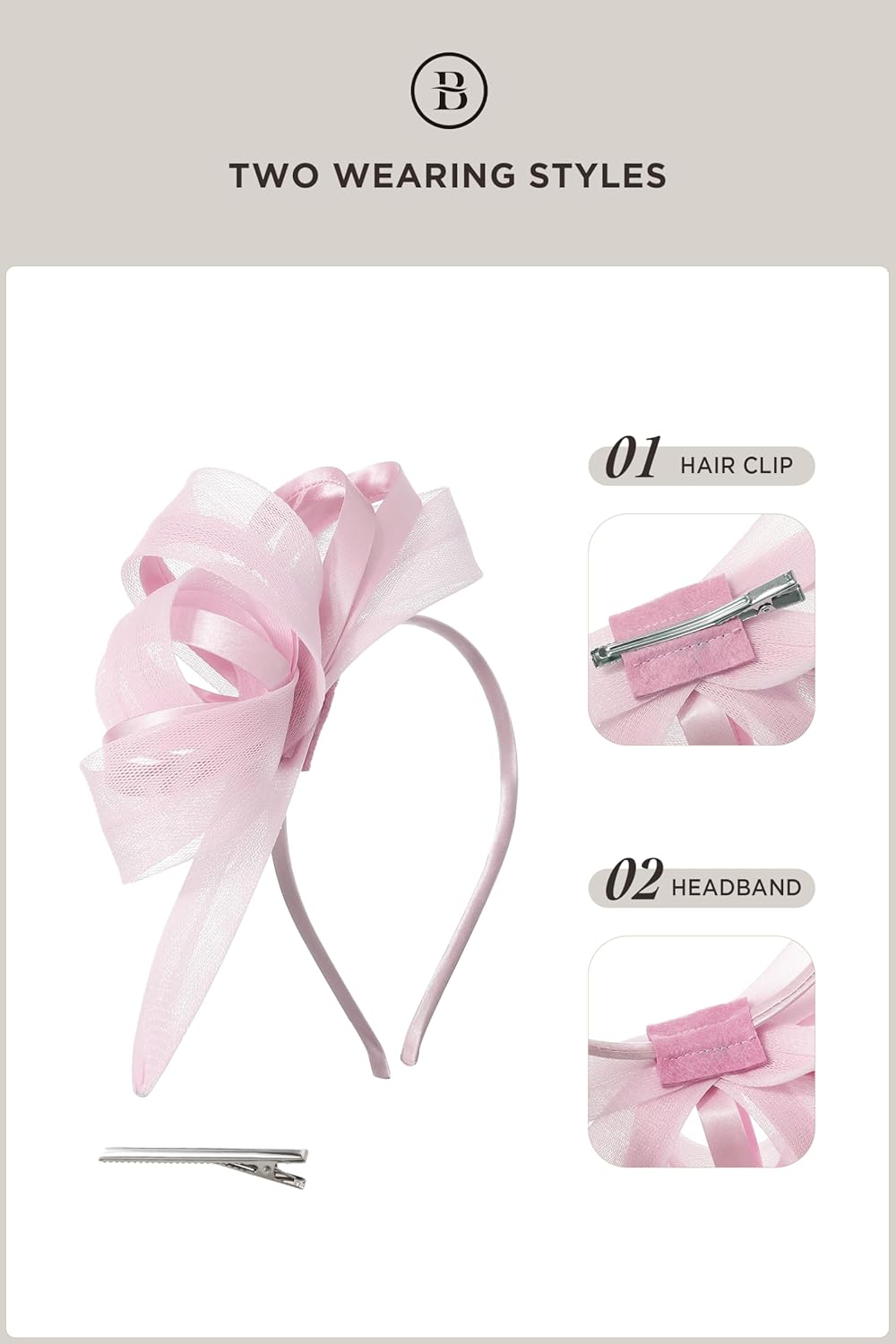 BABEYOND Fascinator Hats for Women - Tea Party Kentucky Ribbon Headband Derby Bridal Wedding Tulle Headpiece with Hair Clip - Image 6