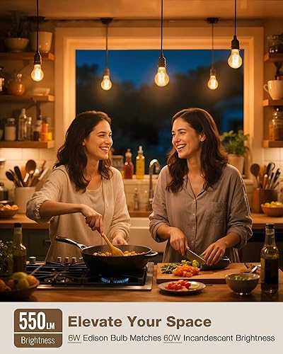 Miniatura 3 de Bombillas ámbar A19 E26 de 2200 K suaves y cálidas, bombillas LED Edison vintage equivalentes a 60 vatios, regulables estilo antiguo antiguo de 60 W